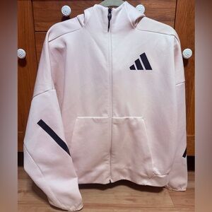Adidas Light Pink Zip-Up Hoodie with Black Details